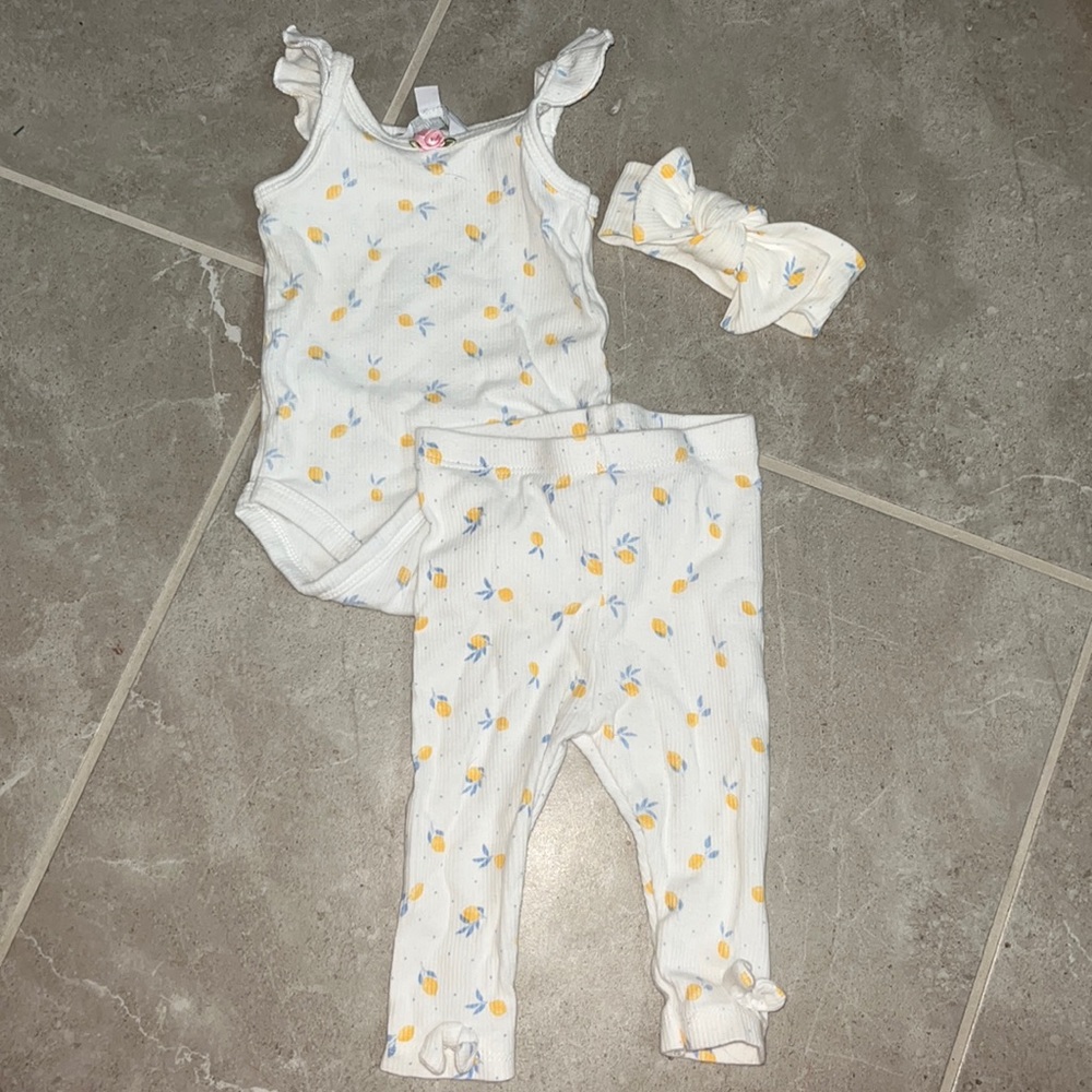 3-6 month lemon baby girl outfit with bow